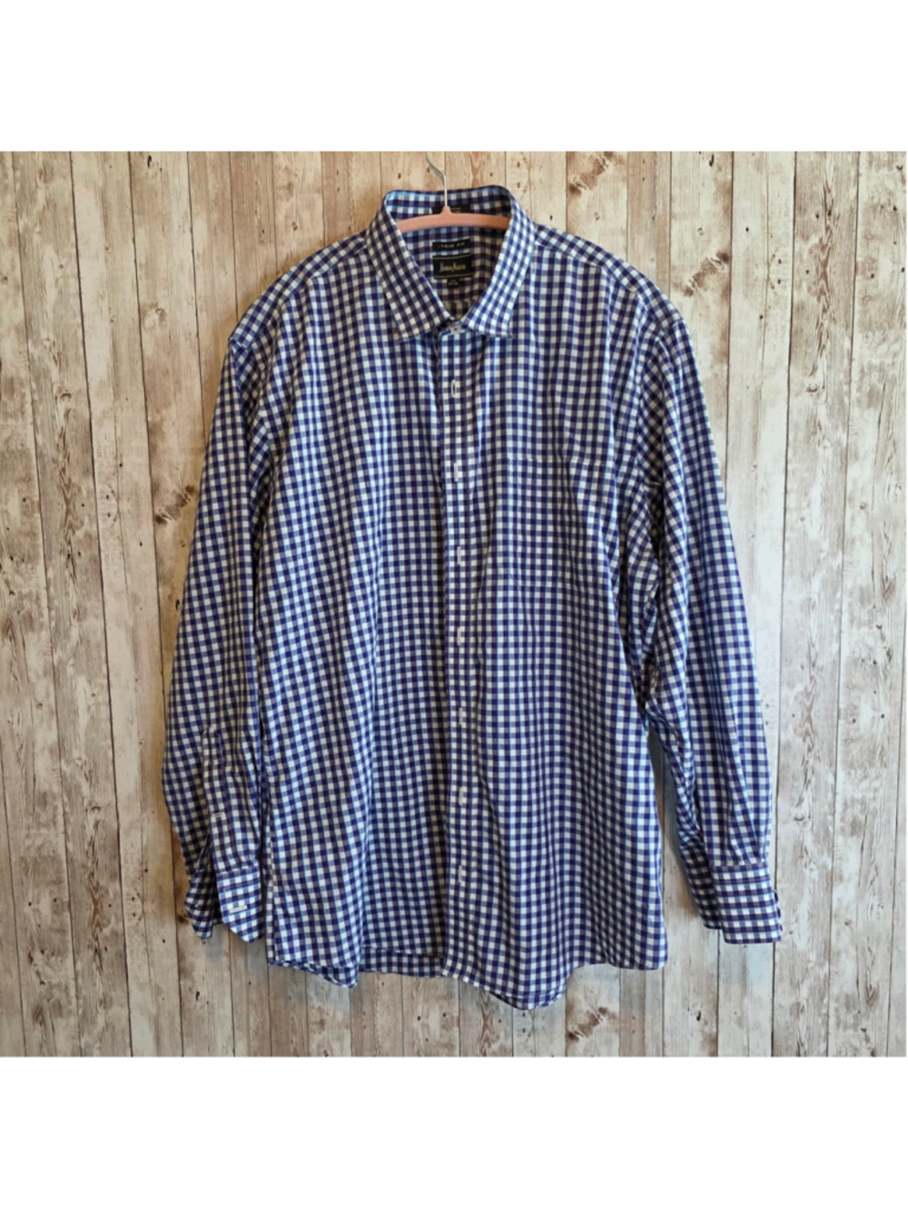 Men's Neiman Marcus Dress Shirt Neck 17.5 Blue White Gingham Check XL